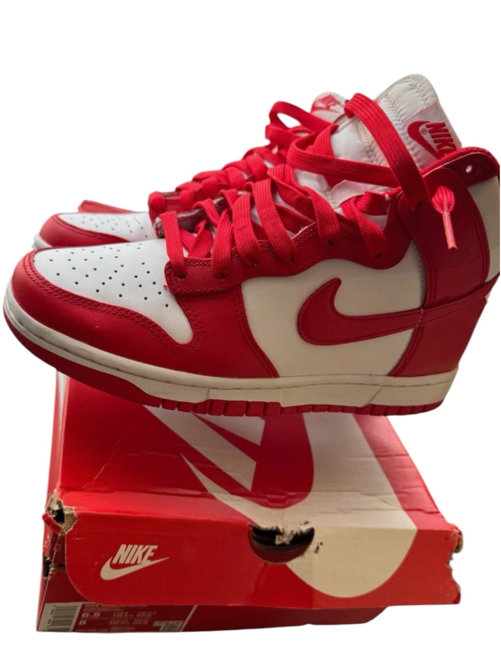 Nike Dunk High White University Red Sneakers Size 6.5